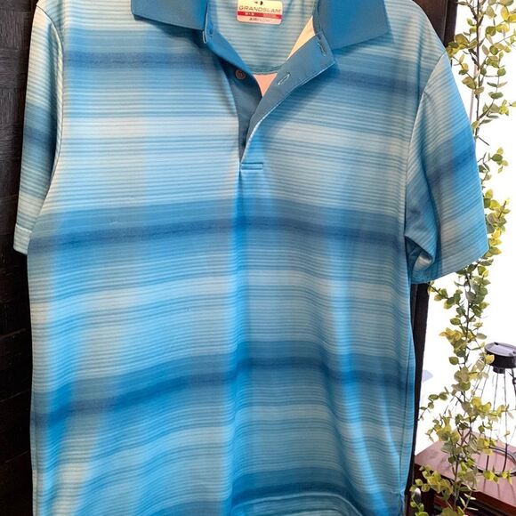 Grand Slam Size Medium airflow short sleeve blue stripe golf polo. - Picture 8 of 9
